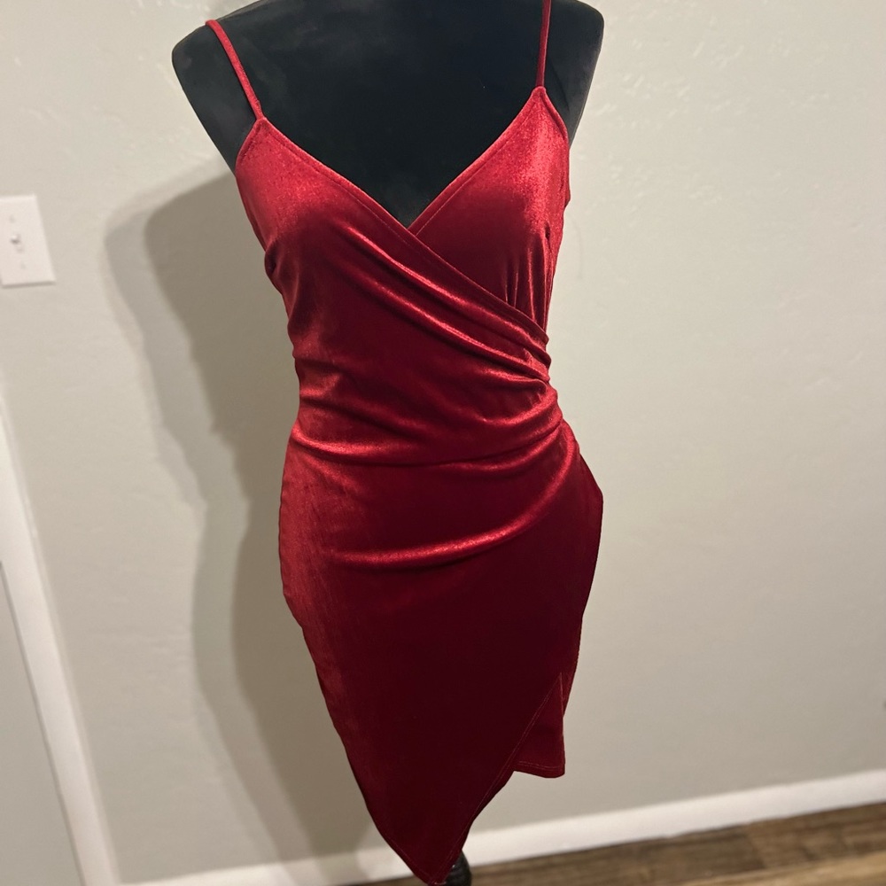 Red velvet mini dress